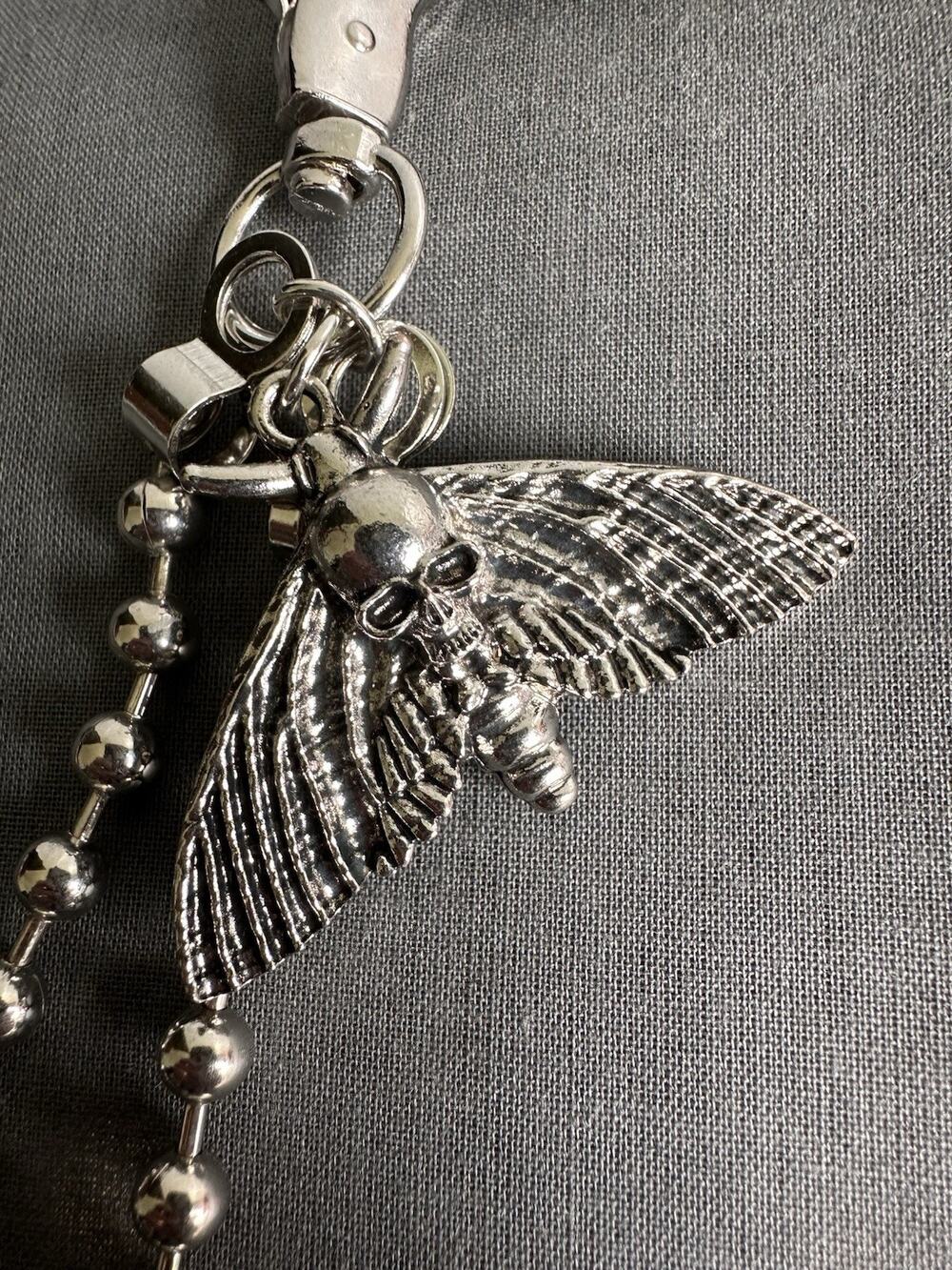 Hot Topic NEW Silver Ball Chain Double Strand Dead Moth Charm 18”/22” Clips